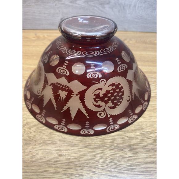 Vintage EGERMANN RUBY RED Bohemian Czech Art Glass 10” BOWL 4.5” Deep - Picture 6 of 7